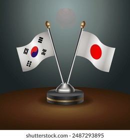 South Korea  and Japan table flags relation with gradient backgrund. Vector Illustration