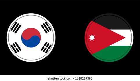 south korea and jordan flag circle on a black background