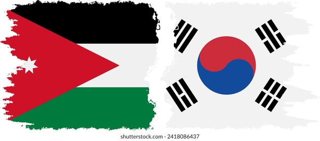 South Korea and Jordan grunge flags connection, vector