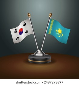 South Korea  and Kazakhstan table flags relation with gradient backgrund. Vector Illustration