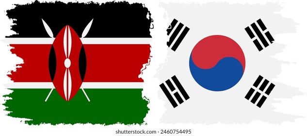 South Korea and Kenya grunge flags connection, vector