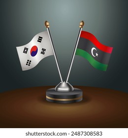 South Korea  and Kingdom of Libya table flags relation with gradient backgrund. Vector Illustration