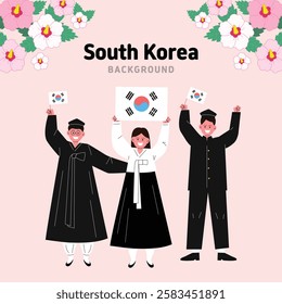 south korea, korean, illustration, travel, seoul, Gyeongbokgung Palace, flag, building, city, landscape, background, culture, tourism, architecture, design, n seoul tower, korean architecture, landmar