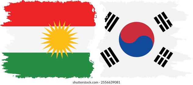 South Korea and  Kurdistan grunge flags connection, vector