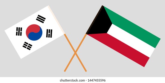 South Korea and Kuwait. Crossed Korean and Kuwaiti flags