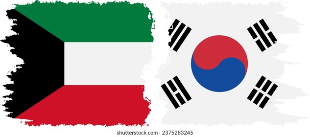 South Korea and Kuwait grunge flags connection, vector