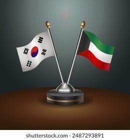 South Korea  and Kuwait table flags relation with gradient backgrund. Vector Illustration