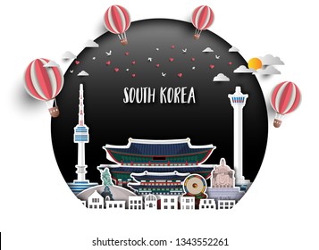 South Korea Landmark Global Travel And Journey paper background. Vector Design Template.used for your advertisement, book, banner, template, travel business or presentation.