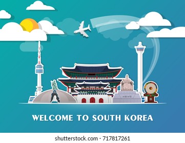 South Korea Landmark Global Travel And Journey paper background. Vector Design Template.used for your advertisement, book, banner, template, travel business or presentation