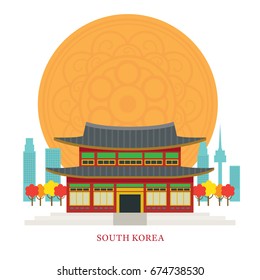 South Korea Landmarks with Decoration Background, Landmarks, Travel and Tourist Attraction