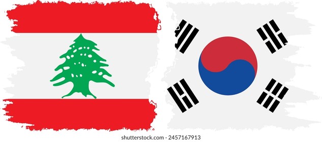 South Korea and Lebanon grunge flags connection, vector