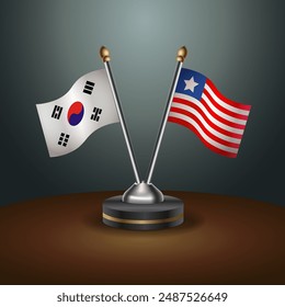 South Korea  and Liberia table flags relation with gradient backgrund. Vector Illustration