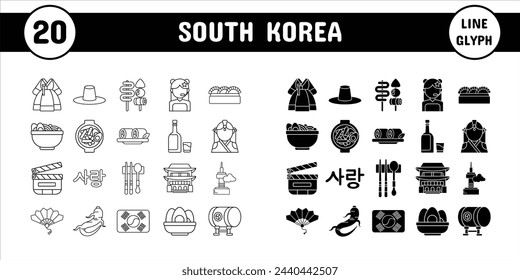 Südkorea Linie Glyphe Vektor Illustration Icon Aufkleber Set Design Materialien