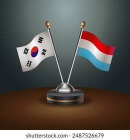 South Korea  and Luxembourg table flags relation with gradient backgrund. Vector Illustration