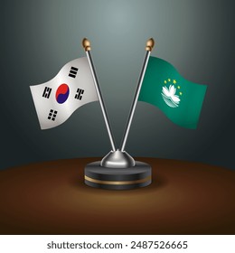 South Korea  and Macao table flags relation with gradient backgrund. Vector Illustration