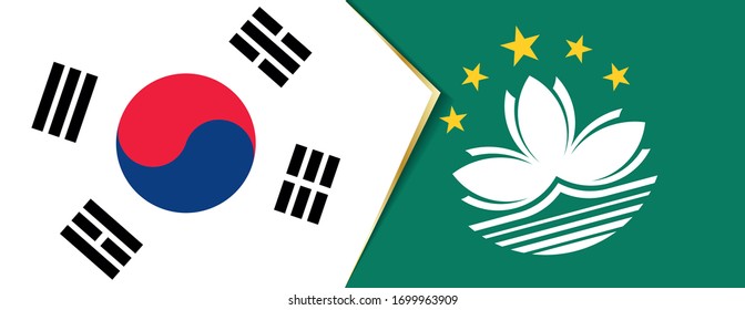Banderas de Corea del Sur y Macao, dos banderas vectoriales símbolo de relación o confrontación.