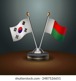 South Korea  and Madagascar table flags relation with gradient backgrund. Vector Illustration