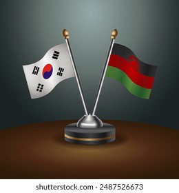South Korea  and Malawi table flags relation with gradient backgrund. Vector Illustration