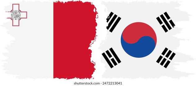 South Korea and Malta grunge flags connection, vector