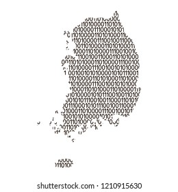 South Korea map abstract schematic from black ones and zeros binary digital code. Vector illustration.