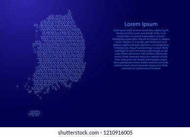 South Korea map abstract schematic from blue ones and zeros binary digital code with space stars for banner, poster, greeting card. Vector illustration.