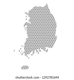 South Korea map abstract schematic from black lines repeating pattern geometric background with rhombus and nodes from rhombuses. Vector illustration.