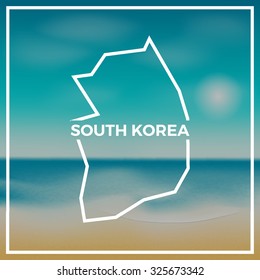 South Korea map against the backdrop of beach and tropical sea with bright sun. EPS10 vector