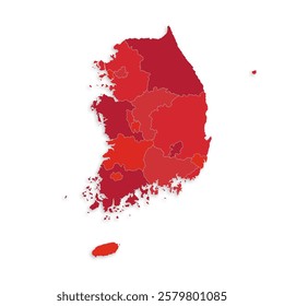 South Korea map with border highlighted regions, states, isolated on white background. Template map of South Korea. Detailed vector illustration.