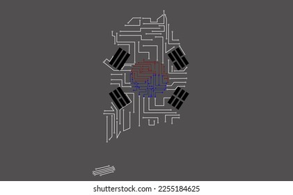 south korea map with circuit board motif eps 10
