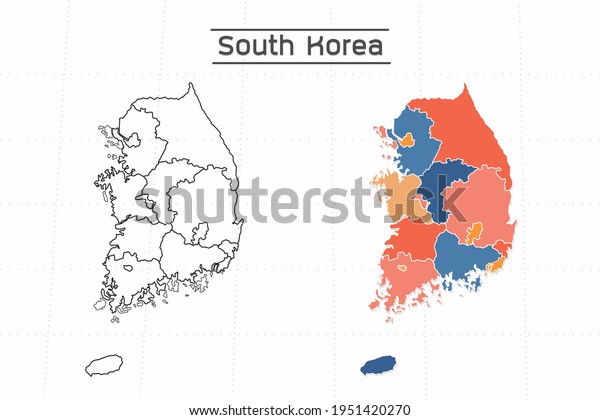 South Korea map city\
vector divided by colorful outline simplicity style. Have 2\
versions, black thin line version and colorful version. Both map\
were on the white\
background.