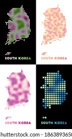 South Korea map. Collection of maps of South Korea in dotted style. Borders of the country filled with rectangles for your design. Vector illustration.