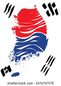 South Korea map colored flag vector illustration of the country and its islands An illustrated map silhouette