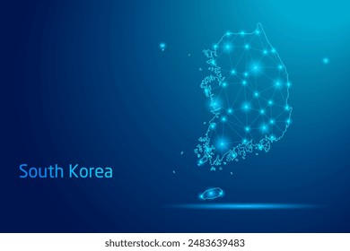 South Korea map - concept of communication technology, graphic of low poly.