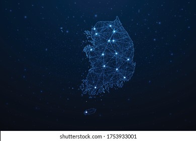 South Korea Map Connection. Abstract Digital Technology 3D Mesh Polygonal Network Line, Design Sphere, Dot and Structure on Dark Background. Vector Illustration EPS10.