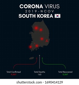 South Korea map of Coronavirus (Covid-19), Close-up countries with Covid-19, Covid 19 map confirmed cases report worldwide globally. Coronavirus disease 2019 situation update worldwide coronavirus