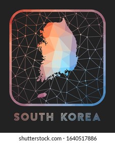 South Korea map design. Vector low poly map of the country. South Korea icon in geometric style. The country shape with polygnal gradient and mesh on dark background.