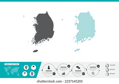 South Korea map of dots gray and green for presentation. Set couple pixel creative concept for infographic.