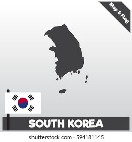 south korea map and flag with flat style and dark color eps.10