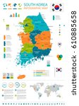 South Korea map and flag - highly detailed vector infographic illustration