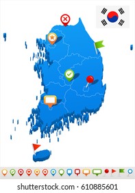South Korea map and flag - highly detailed vector illustration