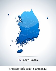 South Korea map and flag - highly detailed vector illustration
