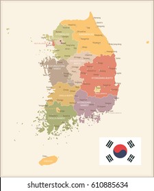 South Korea map and flag - highly detailed vector illustration