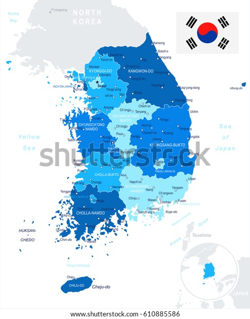 South Korea map and flag - highly detailed
vector illustration