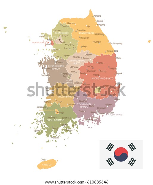 South Korea map and flag - highly detailed\
vector illustration