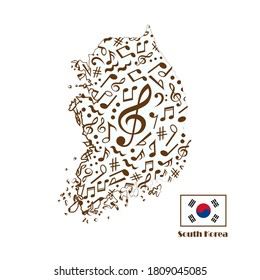 South Korea map flag made from music notes. 