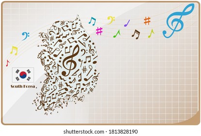 South Korea map flag made from music notes. 