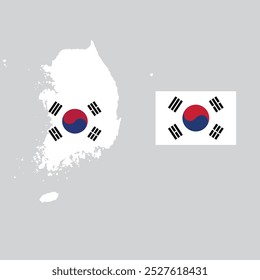 South korea map and flag  . national flag of south korea . independence day of south korea . vector illustration on white background . simple design 