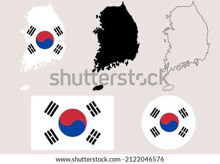 south korea map flag set