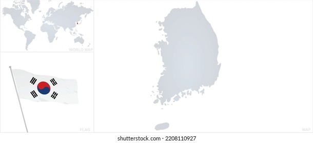 South Korea  map and flag. vector