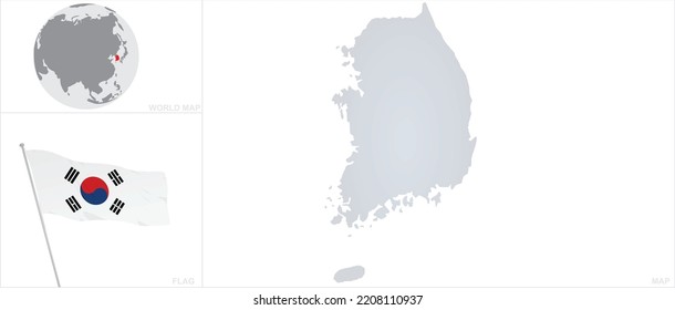 South Korea  map and flag. vector